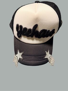 Yehaa Patch Black and Cream Trucker Hat with Bling